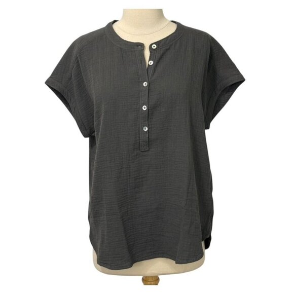 Faherty Dream Cotton Gauze Desmond Top Shirt Organic Cotton Gray Relaxed Size M - Picture 8 of 8